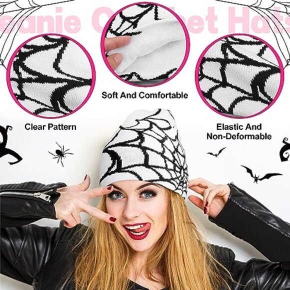 Y2K Spider Web Beanies Gothic Knitted Hat Unisex Streetwear Winter Warm